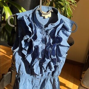 Vintage Y2K Anthropologie Blue Ruffled Sleeveless Top size 4